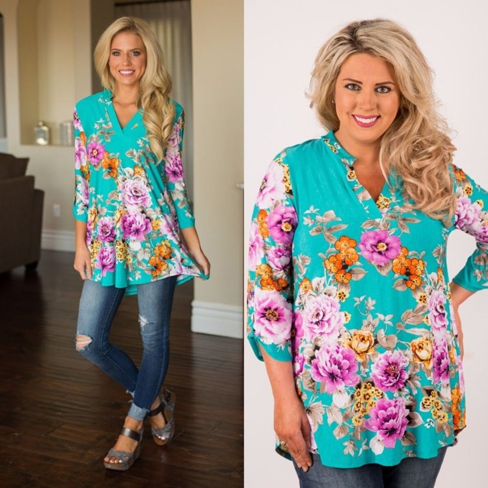 TEAL AND FLORAL BOHEMIAN WESTERN PATTERN PULLOVER